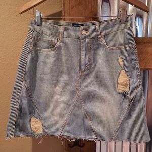 Striped mini Jean Skirt sz 2 railroad stripes by Scoop distressed